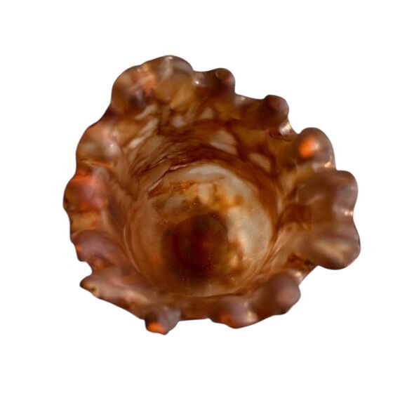 Hand Blown Rust and Orange Murano Style Art Glass Vase with Frosted Interior - Picture 5 of 6